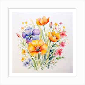 Colorful Watercolor Flowers Art Print