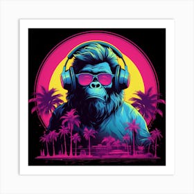 Gorilla With Headphones 1 Art Print