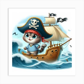 Pirate Cat On A Pirate Ship 1 Art Print