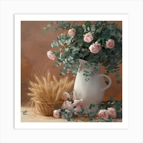 Pink Roses And Wheat Art Print