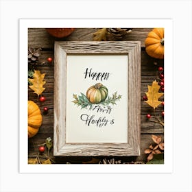 Calligraphy Tableau Featuring An Acorn Nestled Among Fall Leaves Hand Drawn Script Greeting Happy (5) Art Print