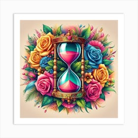 Hourglass With Flowers Art Print