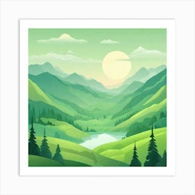 Misty mountains background in green tone 209 Art Print