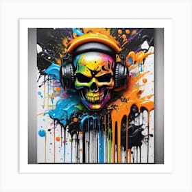 Skull With Headphones 81 Art Print