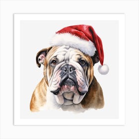 Bulldog Santa Hat Art Print