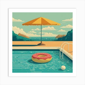 Donuts In The Pool Flat Design Illustration Art Print