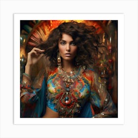 Beautiful Woman In A Colorful Dress Art Print