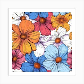 Seamless Pattern With Flowers Art Print