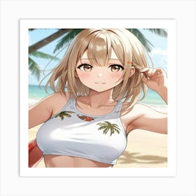 Anime Girl On The Beach 3 Art Print