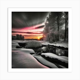 Sunset In The Snow Art Print