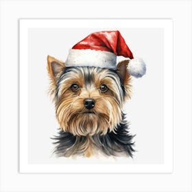 Yorkshire Terrier Christmas Hat 1 Art Print