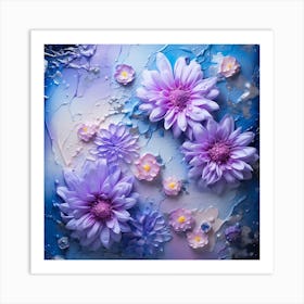 Abstract Flowers On A Blue Background Art Print