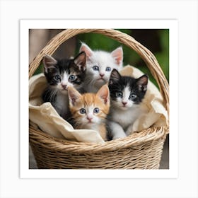 Kittens In A Basket Art Print