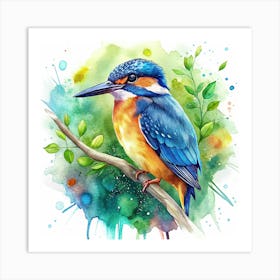 Watercolor Painting Of A Kingfisher Bird Art Print