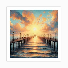 Sunrise on the sea pier 2 Art Print