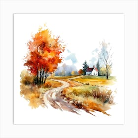 Watercolor Autumn Landscape 14 Art Print