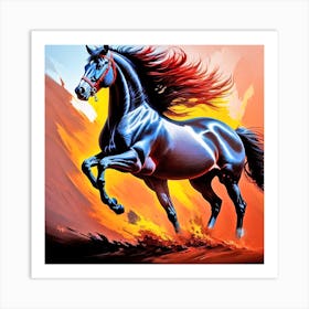 Horse Running In Flames Art Print