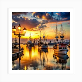 Sunset At The Harbor Art Print