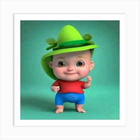 Baby Boy In Green Hat Art Print