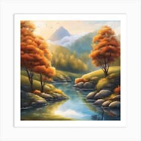 Blossoms of Tranquility: River View Art Print