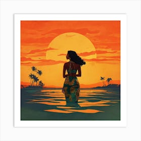 Girl In Hawaiian at Sunset Art Print