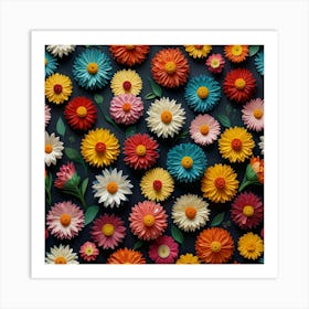 Colorful Flowers On A Dark Background Art Print