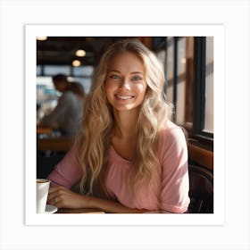 Beautiful Young Woman In Cafe Art Print