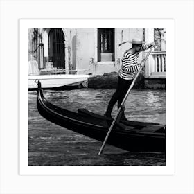 Gondola Gondolier Venice Black And Whote Square Italian Italy Milan Venice Florence Rome Naples Toscana photo photography art travel Art Print