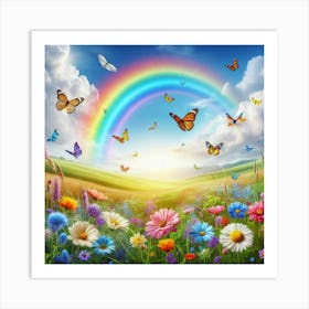 Rainbow Over Flowers Art Print