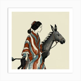 Asian Woman With Donkey Art Print