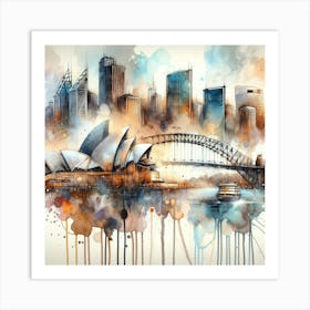 Watercolor Skyline Sydney Art Print