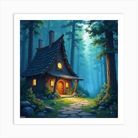 Wizards’ Workshop In A Glowing Forest, Watercolor 1 Art Print