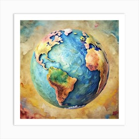 Watercolor Globe Of The Earth Art Print