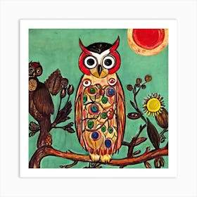 Owl On A Branch Illustration Art Print