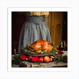 Firefly Vintage, Dress, Roasted, Turkey, Platter, Fruits, Pine, Cones, Garnish, Feast, Holiday, Than Art Print