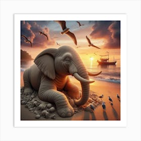 Elephant On The Beach 2 Art Print