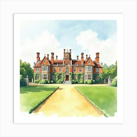 Watercolor Painting Of The Waddesdon Manor In Buckinghamshire, Capturing Its Grand Design And Beautiful Gardens Art Print