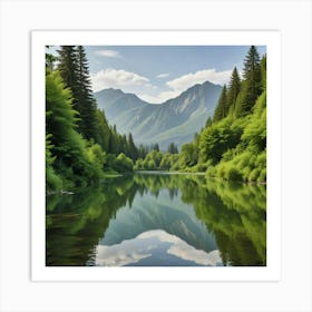 Reflection Of A River In The Mountains Art Print