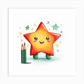 Cute Star With Pencil Art Print