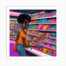 Afro Girl In A Store Art Print