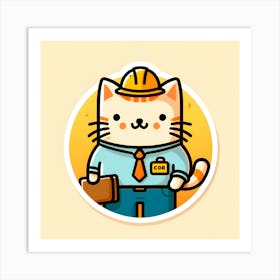 Cartoon Cat In Hard Hat Art Print