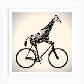 A Giraffe Pedaling A Bicycle In A Geometric World Art Print