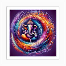 "Digital Divinity: Lord Ganesha and the Cosmic Circuit" - This vibrant artwork presents Lord Ganesha at the heart of a digital cosmos, symbolizing the union of ancient wisdom and modern technology. The deity is depicted amidst a swirling galaxy of circuitry and data streams, representing knowledge and connectivity in the digital age. The rich colors and dynamic composition convey Ganesha's role as a guide through the complexities of the modern world. This piece is a celebration of progress and tradition, making it an ideal addition to spaces that embrace both spirituality and innovation. Art Print