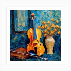 Violin And Flowers 4 Art Print