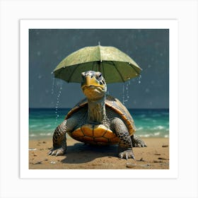 Turtle Under Umbrella 1 Art Print