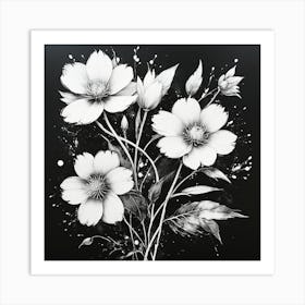 Flowers In Black And White Art Print