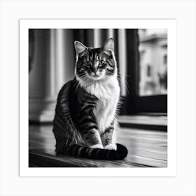 Cat Sitting In Front Of Window Art Print