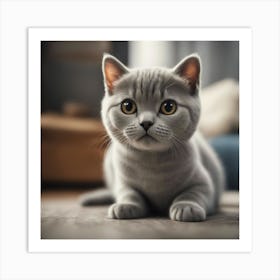 A Cute British Shorthair Kitty, Pixar Style, Watercolor Illustration Style 8k, Png (2) Art Print