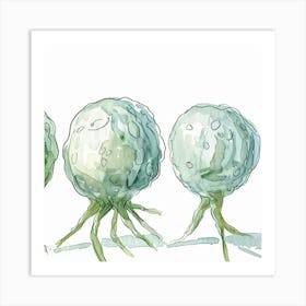 Four Green Fungus Art Print