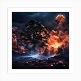 Landscape With A Full Moon Art Print